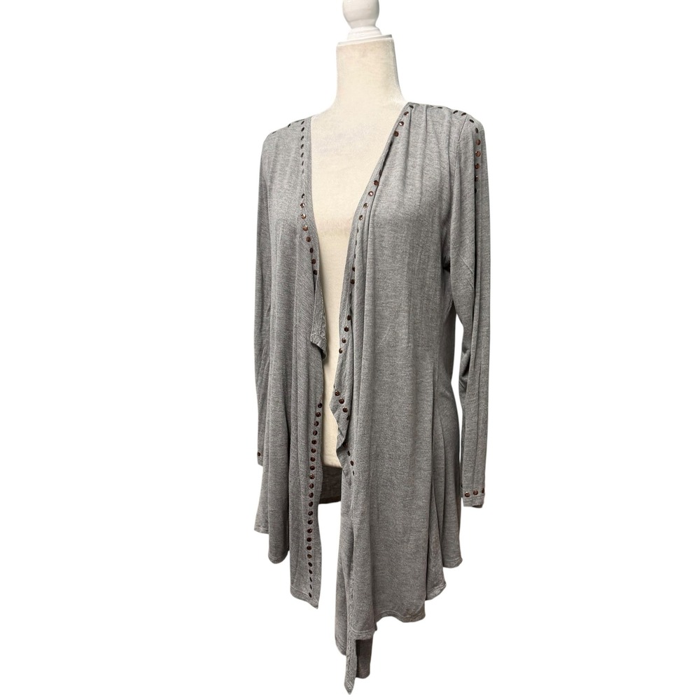 Soft Surroundings Cardigan Womens PM Gray Boho Studded Open Front‎ Asymmetrical